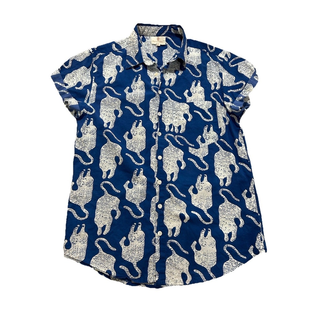 Perry Walker Men's M The Griff‎ II Blue Tiger Casual Button Down Shirt